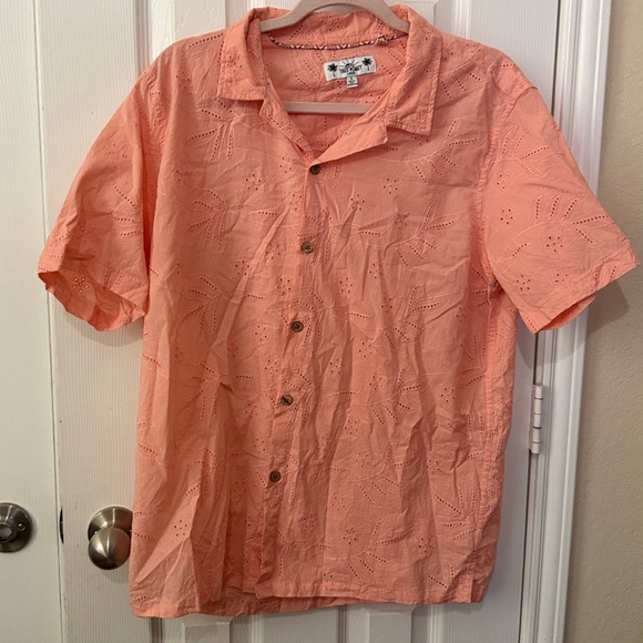 FREE PLANET Breathable Embroidered Cotton Shirt Men’s L Orange Sand - Picture 1 of 4